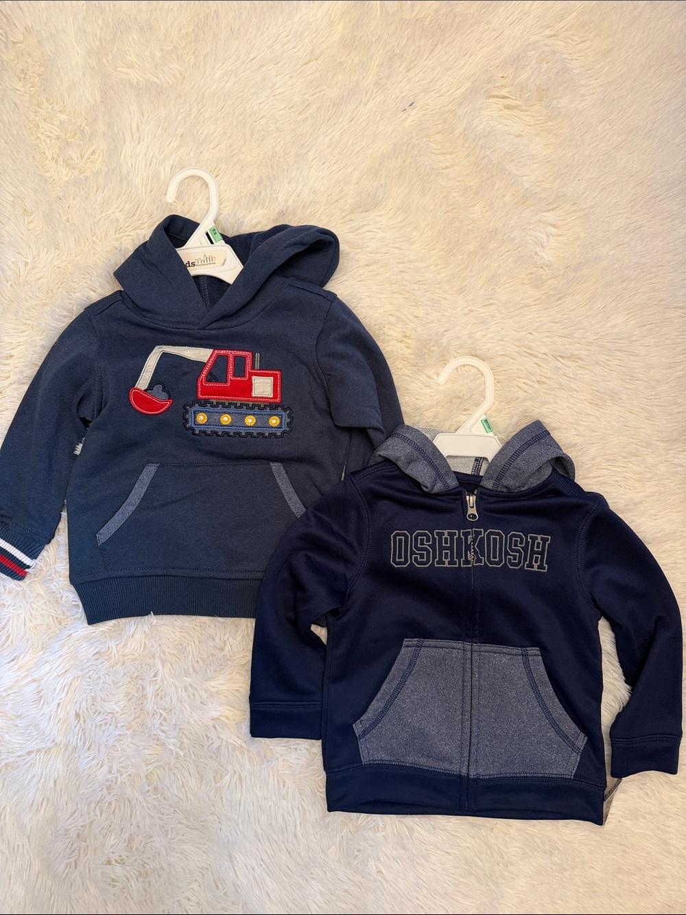NWT OshKosh & Excavator Navy Hooded Zip & Pullover Sweatshirts bundle 18m